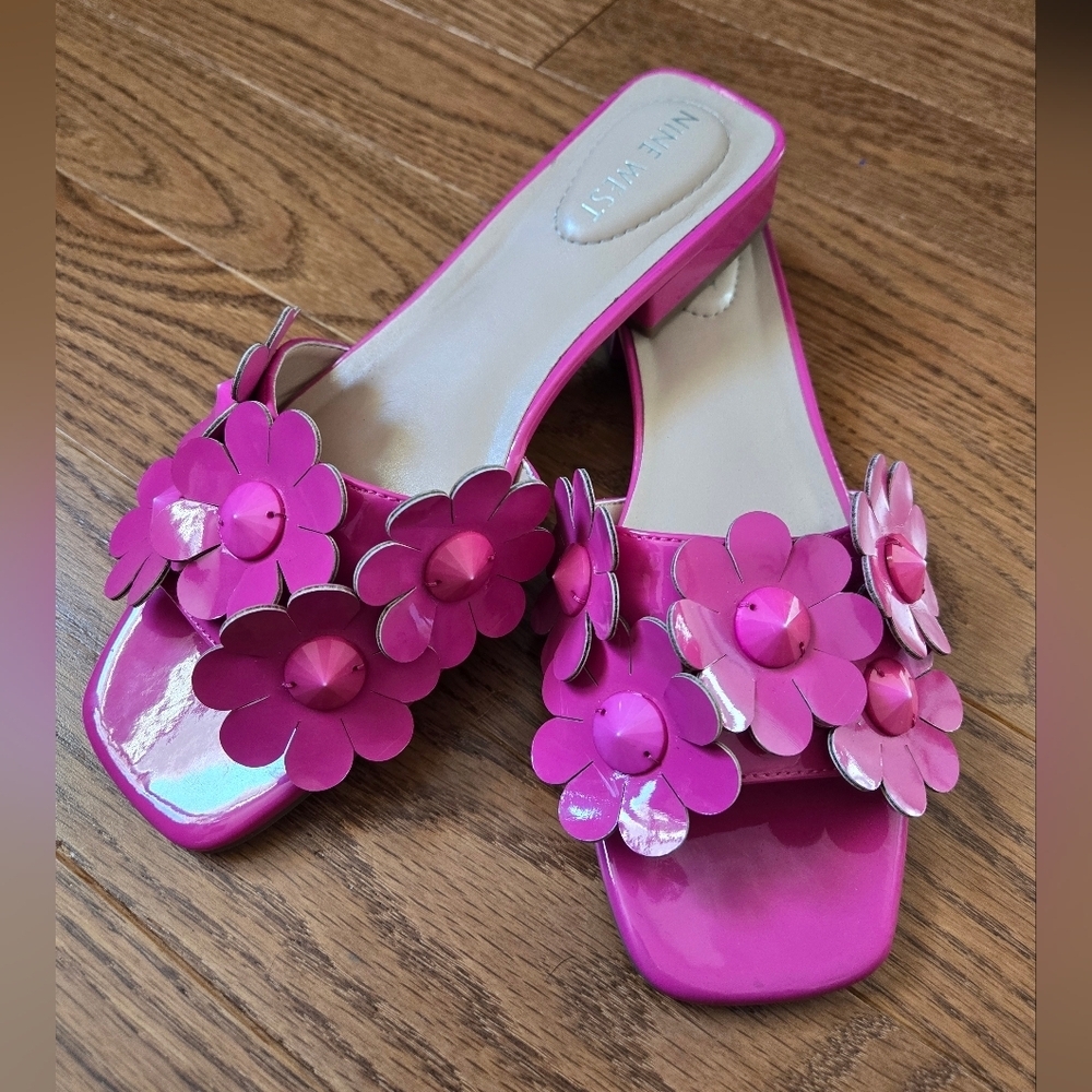 NINE WEST WN MINLEY3 Flat Slip on HOT PINK Sandals - Picture 2 of 10